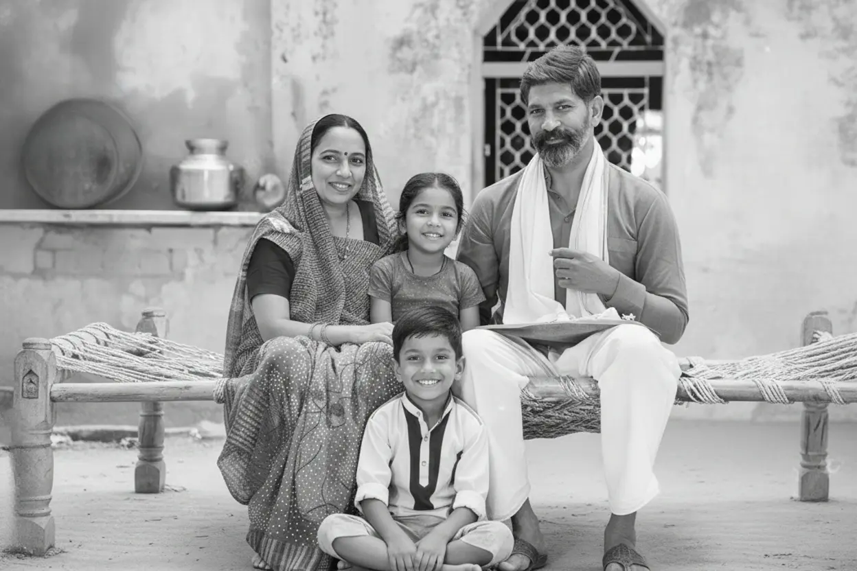 Happy Indian family with health insurance coverage in Central India